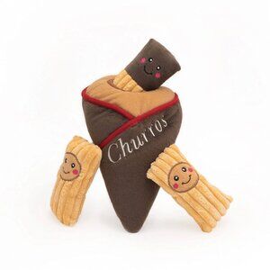 ZippyPaws Burrow Interactive Dog Toy - Churros with 3 Squeaker Toys - NIP